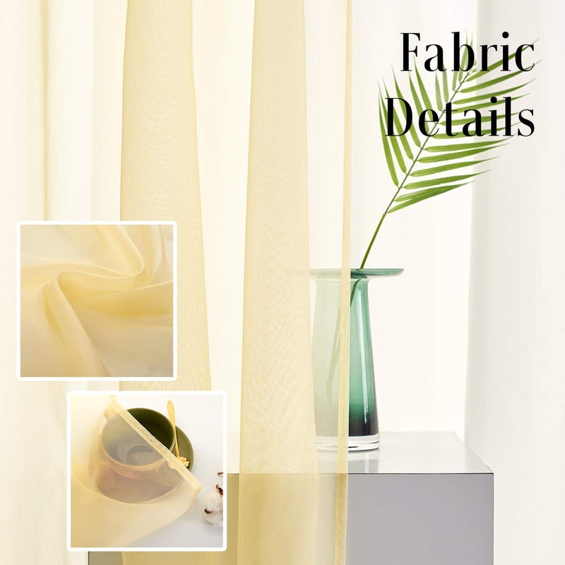 TOAVA DECO Light Yellow Sheer Voile Curtains Translucent Solid Color Window Treatment 84 Inches Long Panels Rod Pocket Light Yellow Sheers for Bedroom Living Room 2 Panels 52x84 Pastel Yellow - Image 2